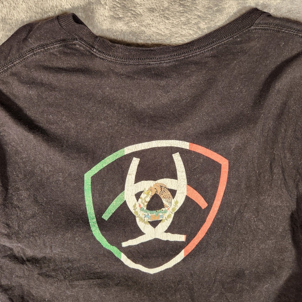 Ariat T-Shirt Mens XL Black Good Long Sleeve Mexican Flag Logo Graphic 90737 - Picture 6 of 8